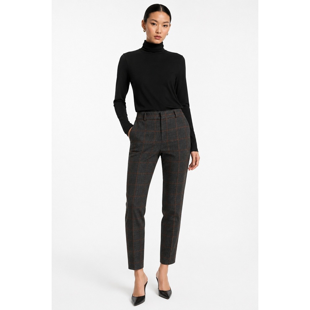 WHBM Elle Slim Plaid Pants Grey Rust Orange‎ Windowpane Size 0